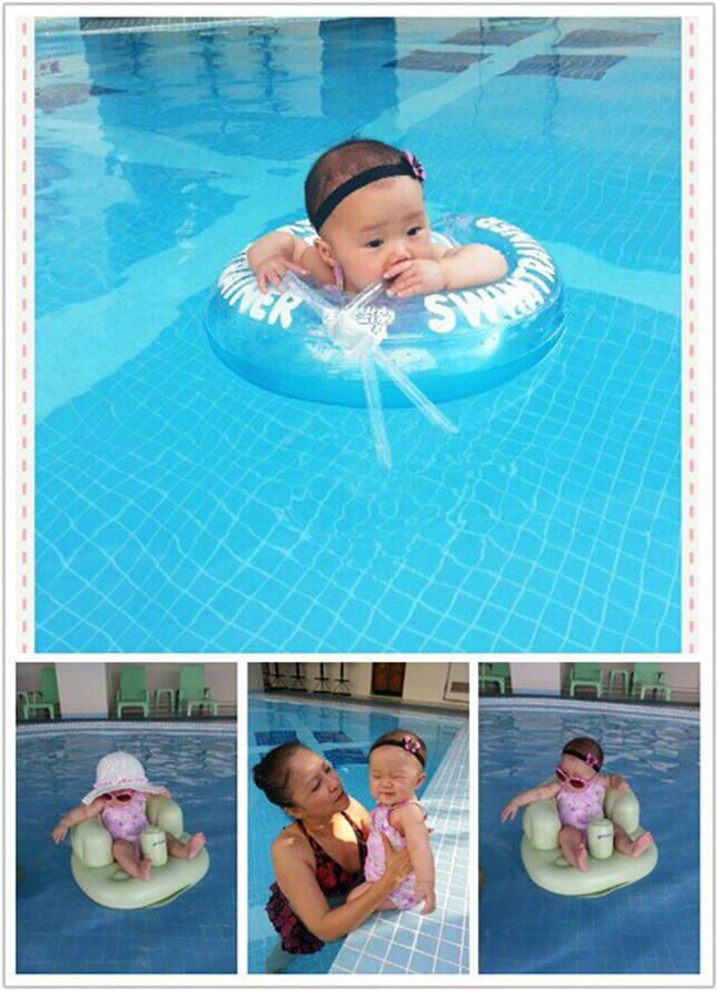 Mới 3 tháng, Luna đã được mẹ cho đi bể bơi.
